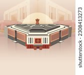 New Parliament of India, New Delhi. Symbol of the Constitution of India. Template for Invitation