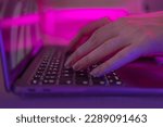 Small photo of lighting, Hacker, Multi Colored, Led, banking, sale shop, Social media, Girl, dark, Hand, Close-up, side view, working, illumination, video games, blog content, colorful, commerce, communication, digi