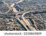 Small photo of Harbor Gateway North, Southern California, USA Daytime Aerial view of the I-110 Harbor Freeway and the I-105 Century Freeway interchanges in Los Angeles. Judge Harry Pregerson Interchange