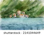 Watercolor View Of The Town On...