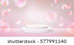 pink sakura falling petals... | Shutterstock .eps vector #577991140