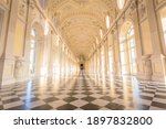 Small photo of VENARIA REALE, ITALY - CIRCA SEPTEMBER 2020: luxury marble for this gallery interior. The Great Gallery is located in Reggia di Venaria Reale (Venaria Royal Palace)