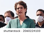 Small photo of New Delhi, India, Oct 13, 2021: Congress Party General Secretary Priyanka Gandhi Vadra talking with media after meet President Ram Nath Kovind and submitted a memorandum on violence at Lakhimpur