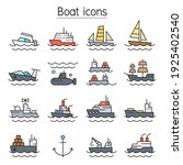 Boat Color Line Icons Set