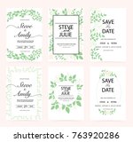 green wedding invitation card | Shutterstock .eps vector #763920286