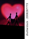 Small photo of Concept of loving couples with matchsticks. Male and Female close together with beautiful heart shapes in the background. Matchstick art photography used matchsticks to create the character.