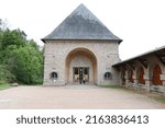 Small photo of Saint Leger Vauban, France - 05 27 2022 : Sainte Marie de la Pierre Qui Vire Abbey, exterior view, Saint Leger Vauban village, Yonne department, France