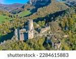 Castle ruin Neu-Falkenstein near Balsthal canton Solothurn Switzerland aerial view