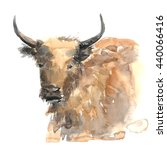Bull. Bull's Head. Watercolor...