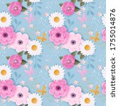 paper cut flowers seamless... | Shutterstock . vector #1755014876