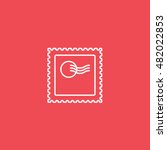 Postage Stamp Line Icon On Red...