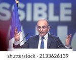 Small photo of Toulon, France - 06 march 2022: Eric Zemmour running for french president seen during his speech on the stage at the Zenith of Toulon for a political meeting