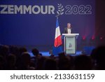 Small photo of Toulon, France - 06 march 2022: Stephane Ravier seen during his speech on the stage at the Zenith of Toulon for a political meeting of eric zemmour