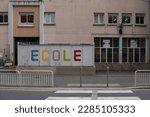 Small photo of Nice, France - 03-04-2023: View of the facade of the Jacque Prevert school in the troubled Ariane district of Nice, French Riviera.