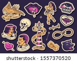 old school tattoo stickers set. ... | Shutterstock .eps vector #1557370520