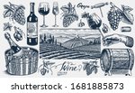 vineyard and wine set.... | Shutterstock .eps vector #1681885873