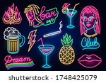 set of fashion neon sign. night ... | Shutterstock .eps vector #1748425079