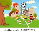 children playing soccer in the... | Shutterstock .eps vector #373128259