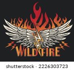 Wild fire rock design for t-shirt. Eagle wing artwork for  apparel, sticker, poster and others.
