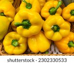 Small photo of Fresh organic yellow sweet pepper (bell pepper,capcicum) group for sell in the supermarket. Ingredient for cooking food. Delicious with very good benefits and high vitamins for healthy eating.