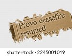 Provo ceasefire resumed - news story from 1975 newspaper headline article title with overlay highlight
