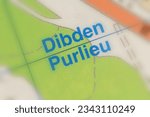 Small photo of Dibden Purlieu near Southampton in Hampshire, England, UK atlas map town name with tilt-shift