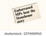 Small photo of Embarrassed MPs hear the Stonehouse story - news story from 1975 UK newspaper headline article title in sepia