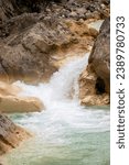 Small photo of Blue lake in Giresun. The river flows blue due to soda water. Kuzalan nature park. It is located near the Kuzalan waterfall. local name mavi gol