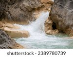 Small photo of Blue lake in Giresun. The river flows blue due to soda water. Kuzalan nature park. It is located near the Kuzalan waterfall. local name mavi gol