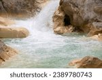 Small photo of Blue lake in Giresun. The river flows blue due to soda water. Kuzalan nature park. It is located near the Kuzalan waterfall. local name mavi gol