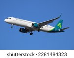 Small photo of New York, USA - June 23, 2022: Aer Lingus Airbus A330-300 and Airbus A321LR passenger aircraft was about to land on New York John F Kennedy International Airport (JFK).