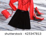 Black Skirt And Red Bag. Top ...