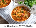 Vegetable soup with cabbage. Healthy detox meal 