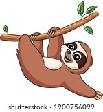 cute sloth hanging on a tree ... | Shutterstock .eps vector #1900756099