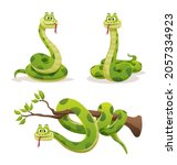 Set of snake in various poses cartoon illustration