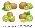 set of fresh kiwi fruit whole ... | Shutterstock .eps vector #2092006363