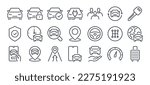 Car rental and sharing concept editable stroke outline icons set isolated on white background flat vector illustration. Pixel perfect. 64 x 64.