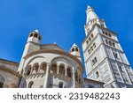 Modena, Italy , upward view of the apse of the Cathedral with the Ghirlandina tower