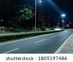 Empty Night Road With Lights...