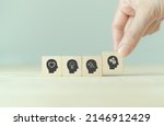 Small photo of Power skills concept. Need of skills for digital and technology evolution. Soft skill, thinking skill, digital skill. Hand holds wooden cubes with "power skills" icon on grey background, copy space.