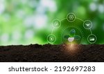 Small photo of Smart farming ,agriculture concept. Using data augmented mixed virtual reality integrate artificial intelligence combine deep, machine learning, digital twin, 5G, industry 4.0 technology to improve.