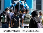 Small photo of Students return to school at the Jordan High School in Los Angeles, Monday, Aug. 15, 2022. Monday was the first day of in-classroom school in the Los Angeles Unified School District.