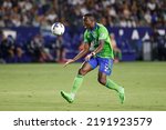 Small photo of Seattle Sounders defender Nouhou (5) reacts during an MLS soccer match against the LA Galaxy July 17, 2022, in Carson, Calif. (Ringo Chiu via AP)