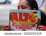 Small photo of A ``Solidarity Rally with Floridians" to condemn Florida Governor Ron DeSantis' attacks on immigrants through legislation such as SB 1718, outside City Hall in Los Angeles, June 28, 2023.