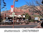 Small photo of Sedona, Arizona USA - December 24th 2023: Travel photograph of downtown Sedona during the holiday season