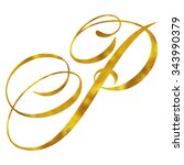 monogram p gold faux foil... | Shutterstock . vector #343990379