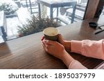 a girl with two hands holds a... | Shutterstock . vector #1895037979