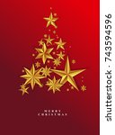 christmas red starry background.... | Shutterstock .eps vector #743594596