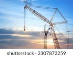Small photo of the tower crane hoisting, mobile crane lifting, and jib boom of the crane element are all mentioned are the concept of the construction site practical of the hoisting equipment to build the country.