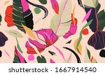 modern colorful exotic jungle... | Shutterstock .eps vector #1667914540
